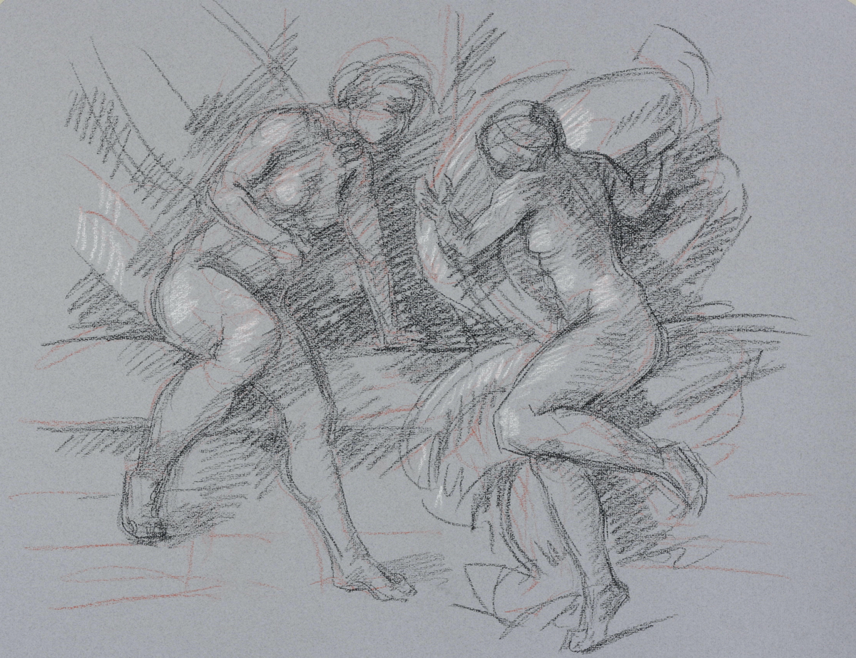 Melissa & Bradamante; chalk on paper, 50 x 65 cm, 2018
